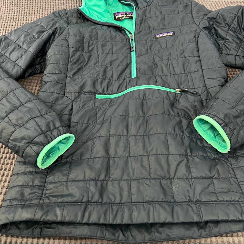 Patagonia Teal Lined Quarter Zip Pullover Hooded Jacket Size XS